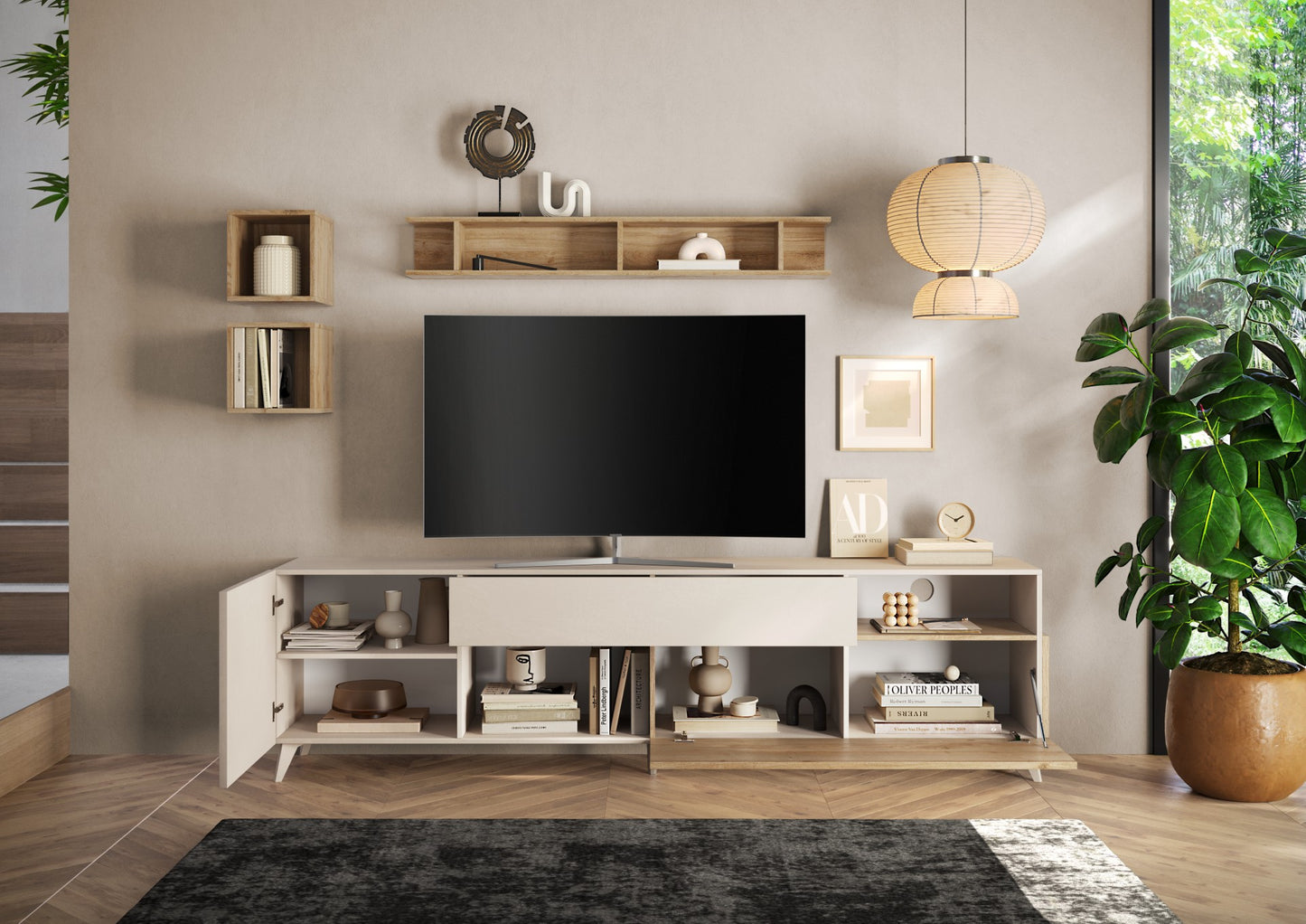TV galds MONACO I - Cashmere / Light Oak