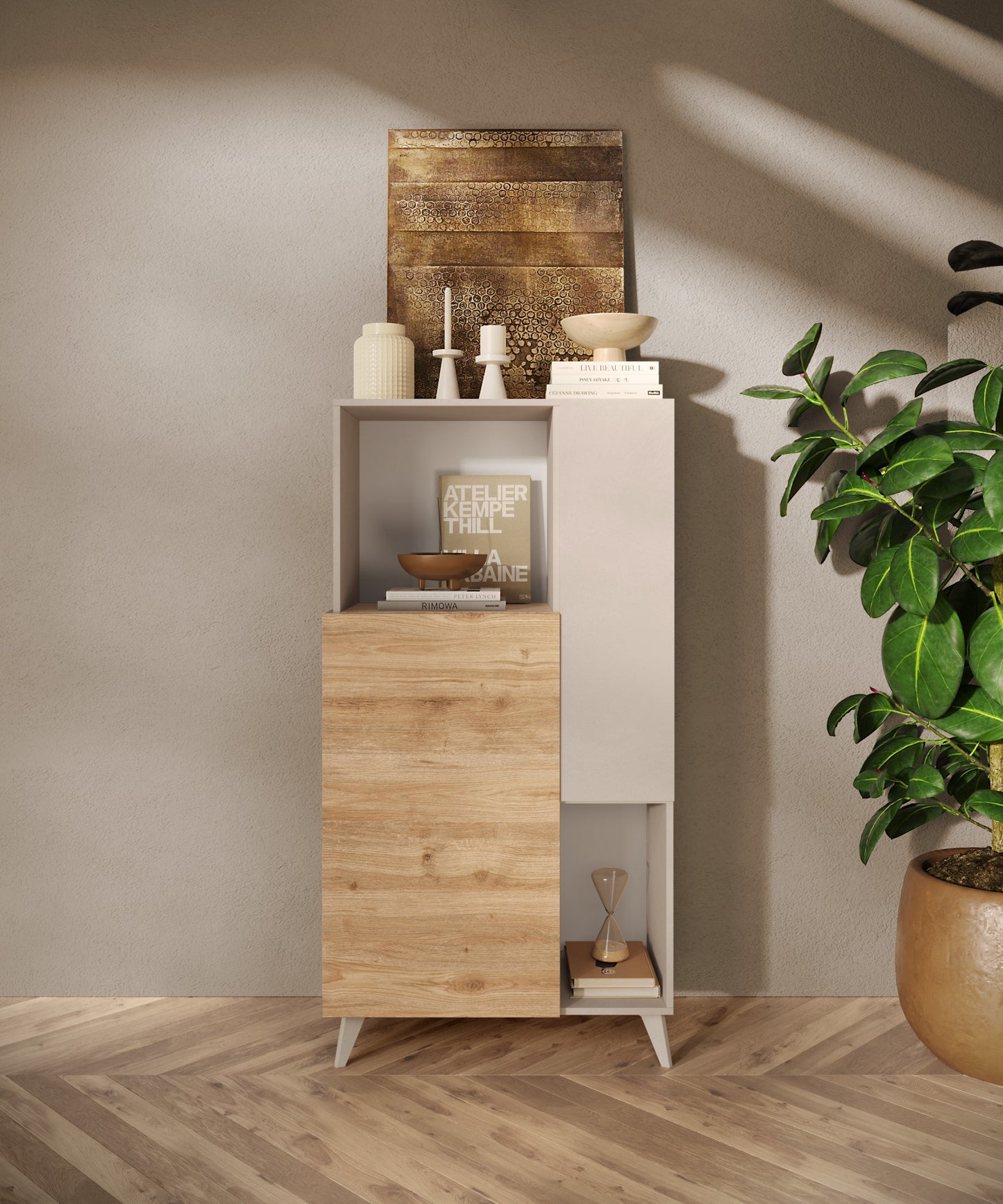 2 durvju vitrīna MONACO - Cashmere / Light Oak