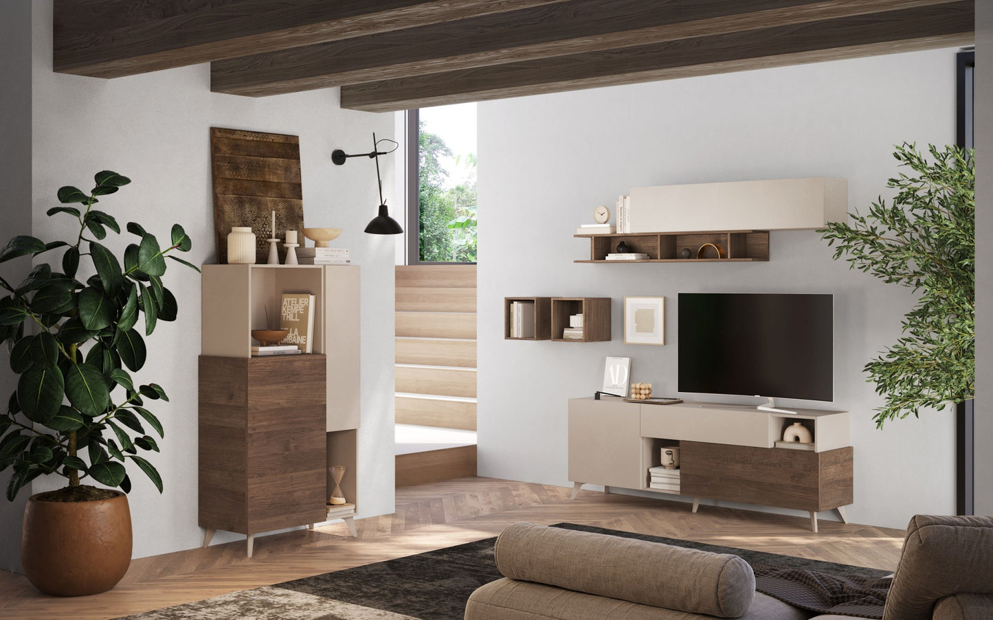 2 durvju vitrīna MONACO - Cashmere / Dark Oak