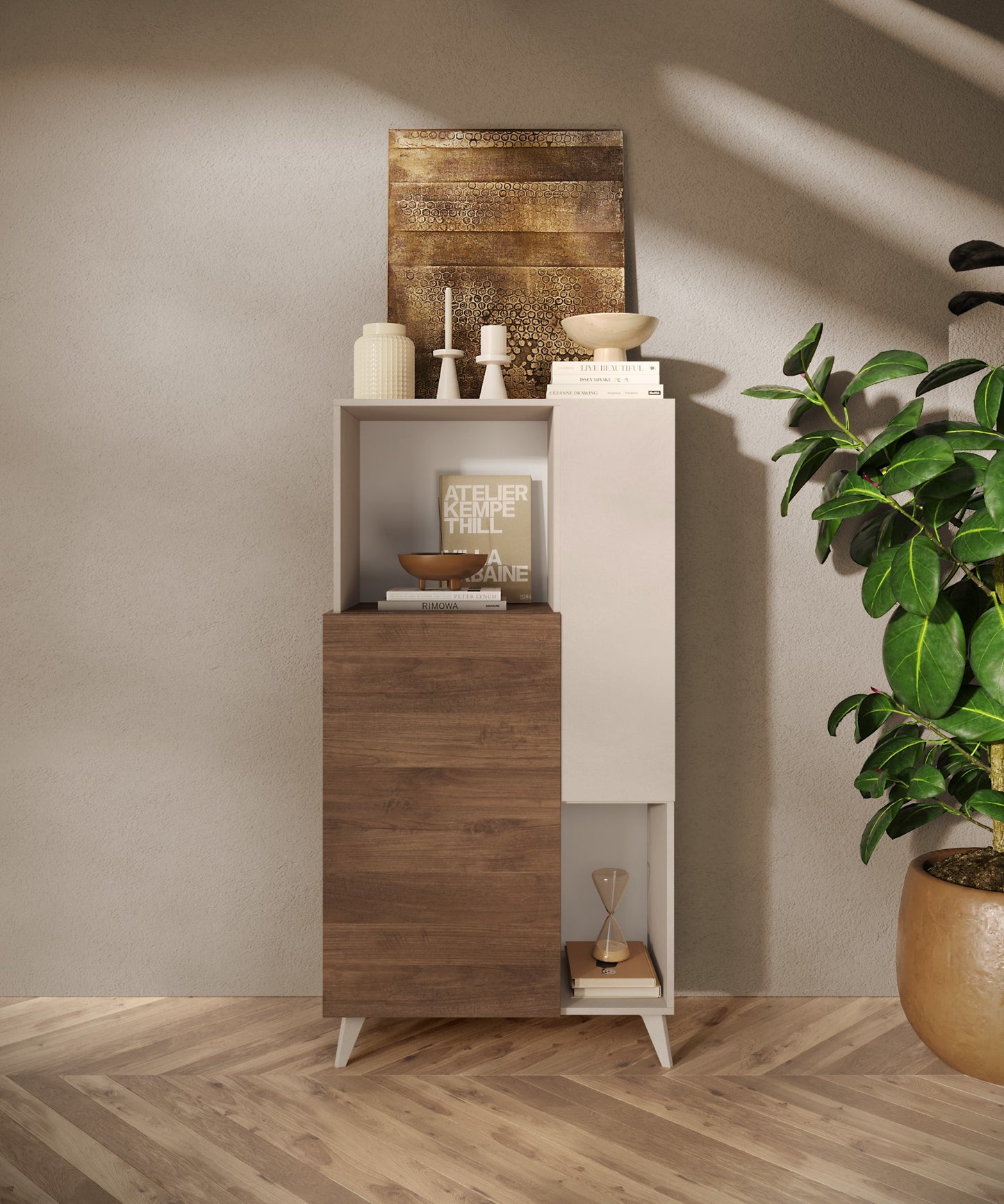 2 durvju vitrīna MONACO - Cashmere / Dark Oak