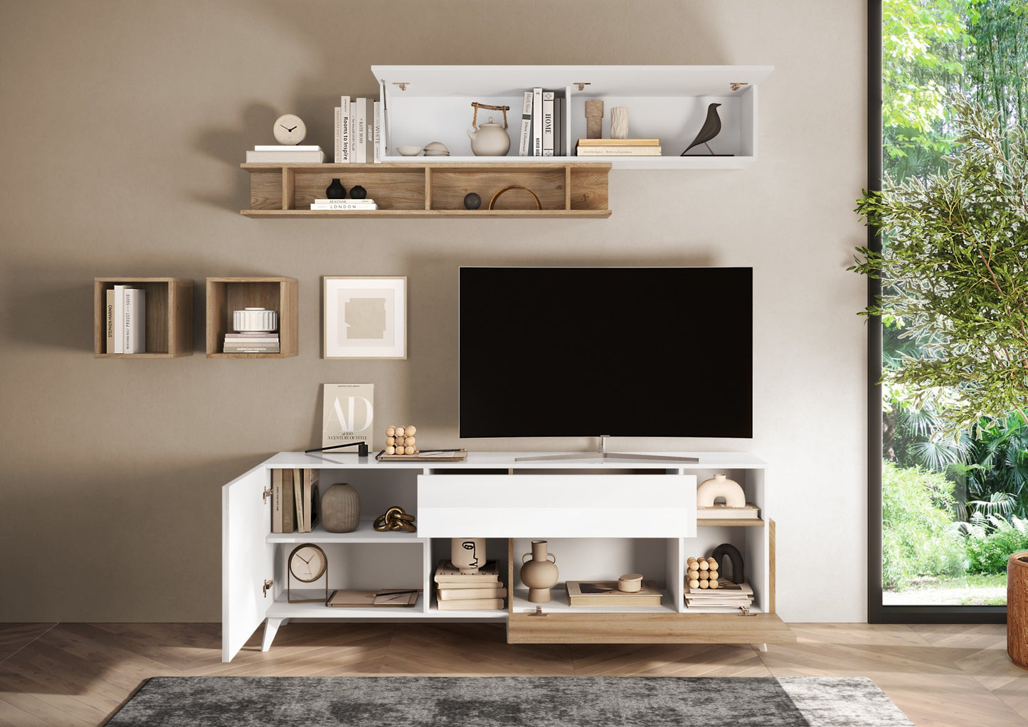 TV galds MONACO - White / Light Oak