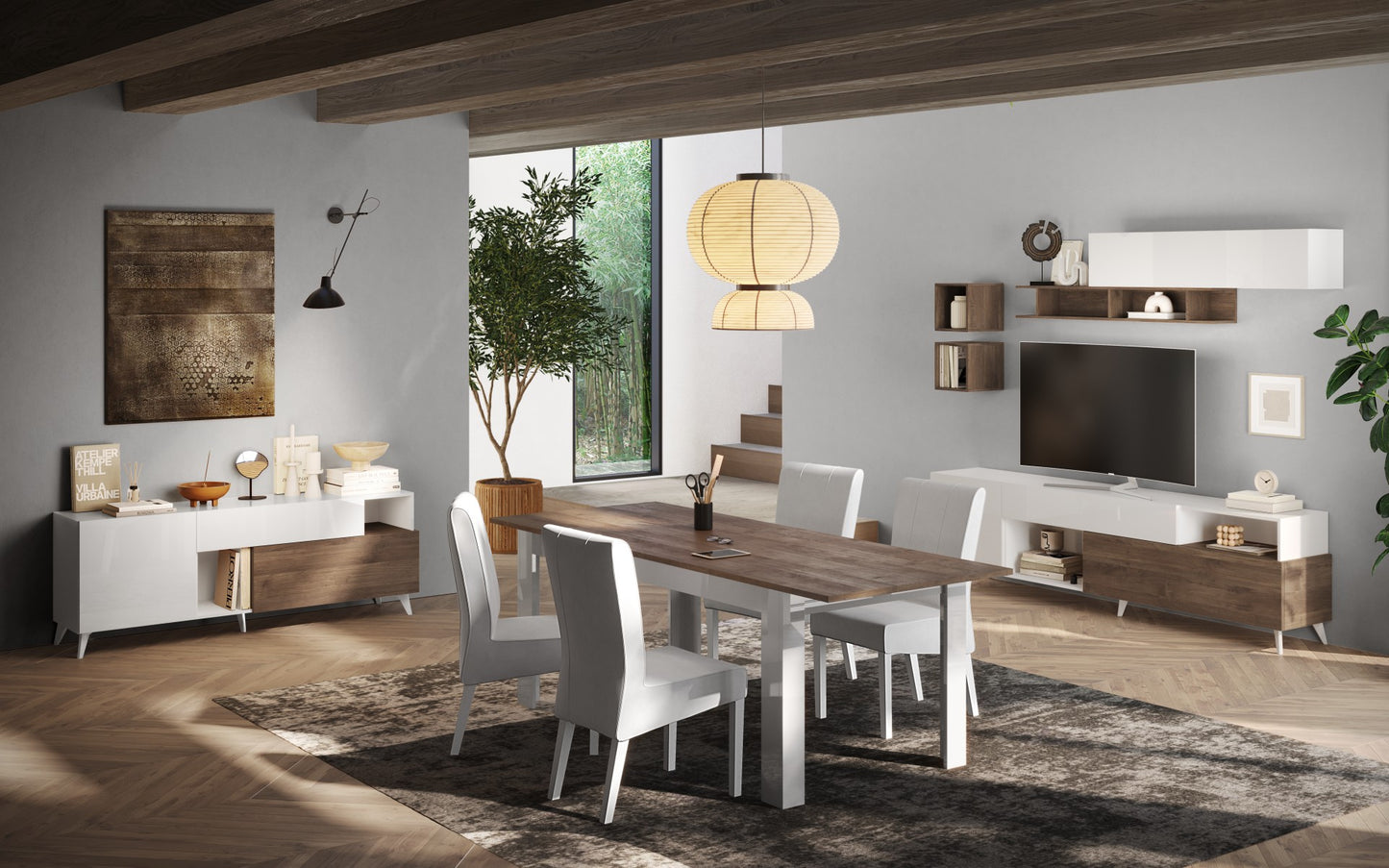 TV galds MONACO - White / Dark Oak