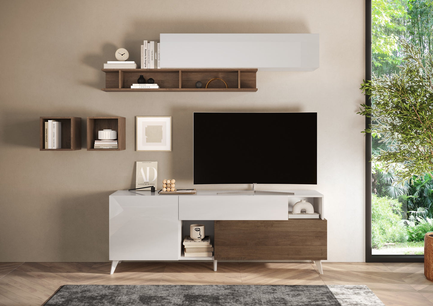 TV galds MONACO - White / Dark Oak
