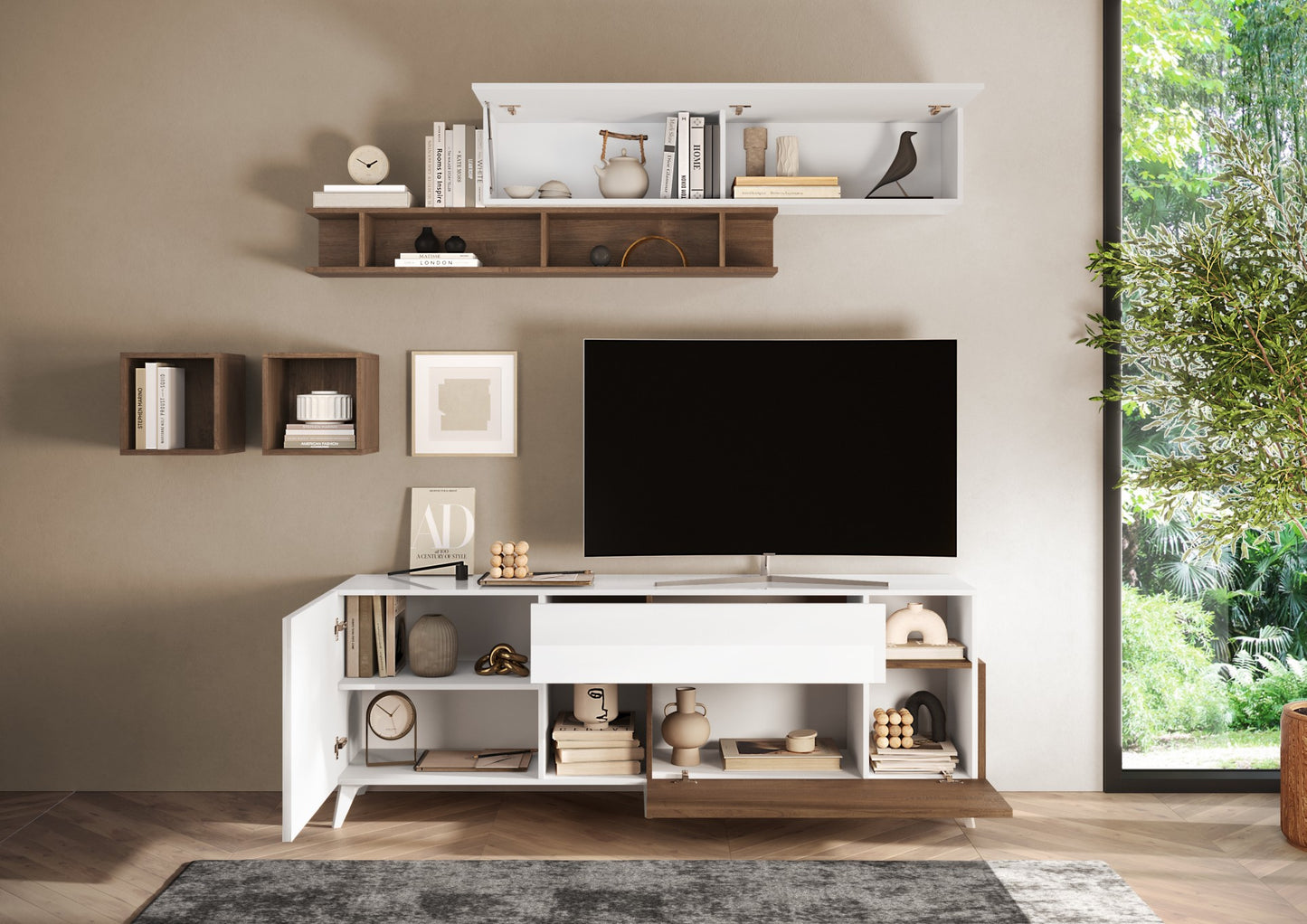 TV galds MONACO - White / Dark Oak