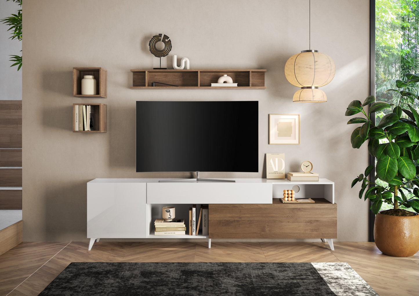 TV galds MONACO I - White / Dark Oak