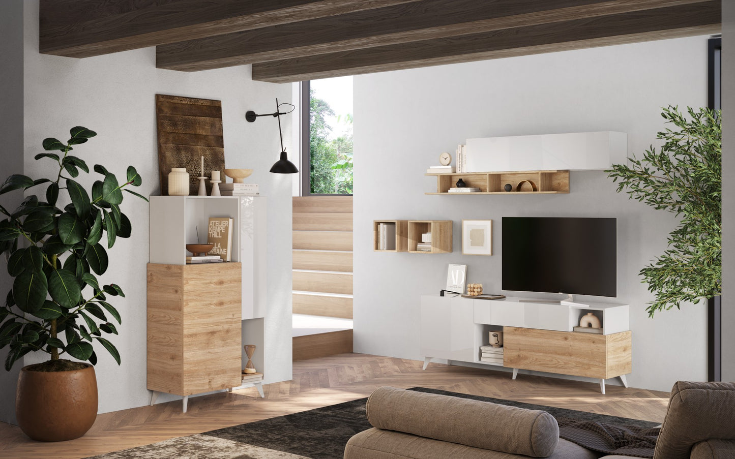 2 durvju vitrīna MONACO - White / Light Oak