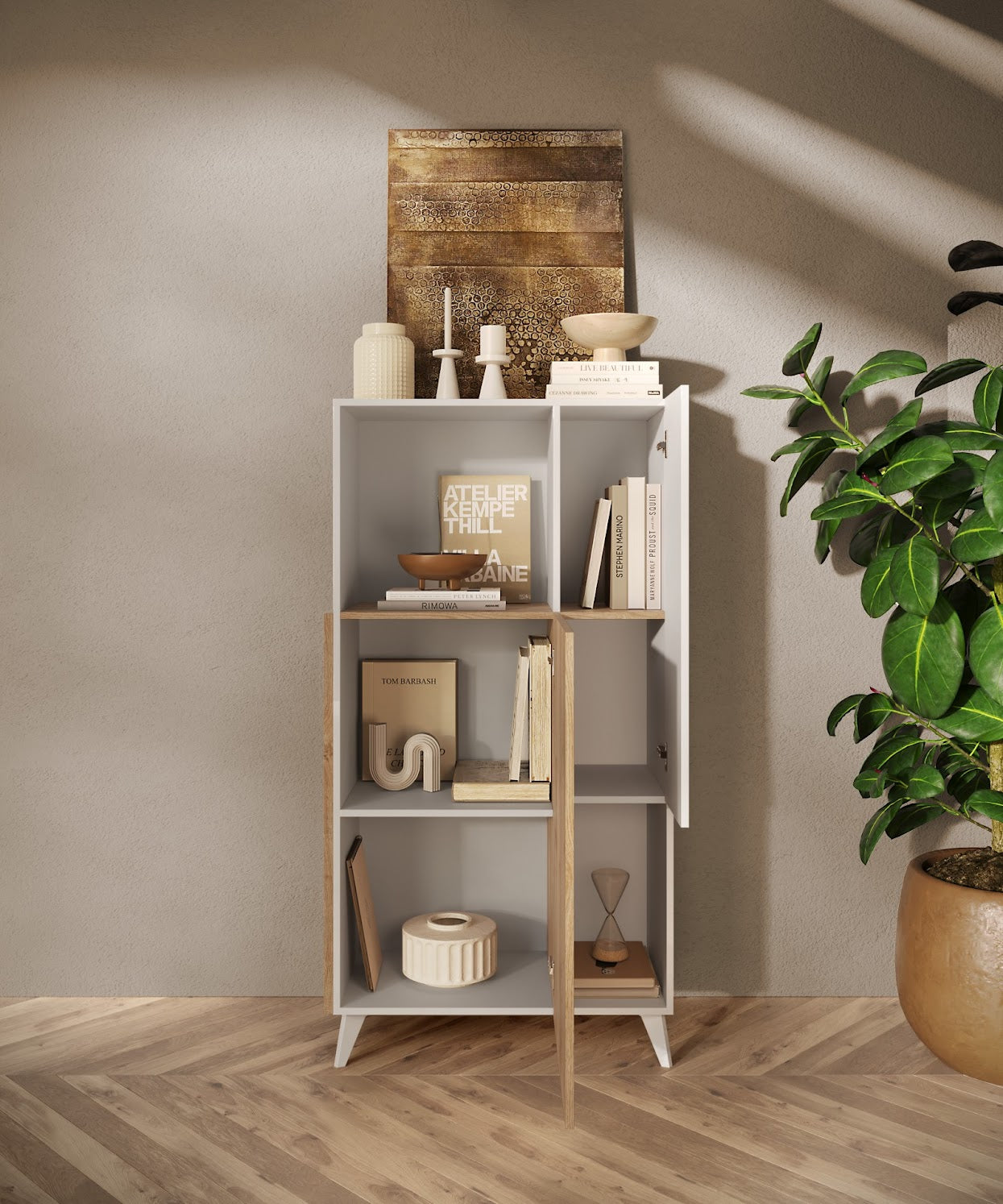 2 durvju vitrīna MONACO - White / Light Oak