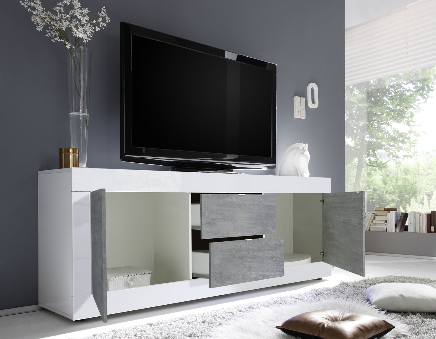 TV Galds/ zemā kumode BASIC - Balta- Betona