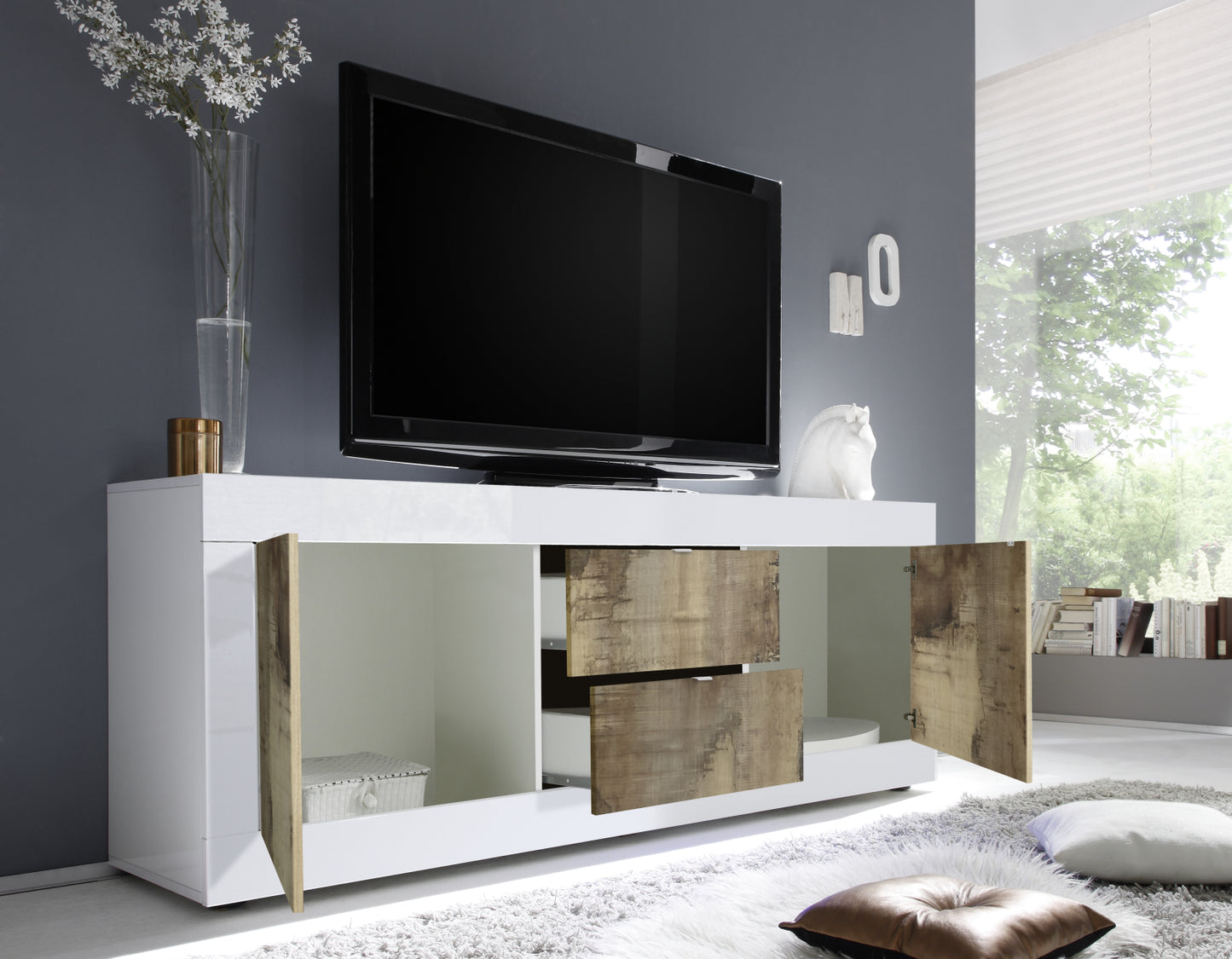 TV Galds/ zemā kumode BASIC - Balta- Pero