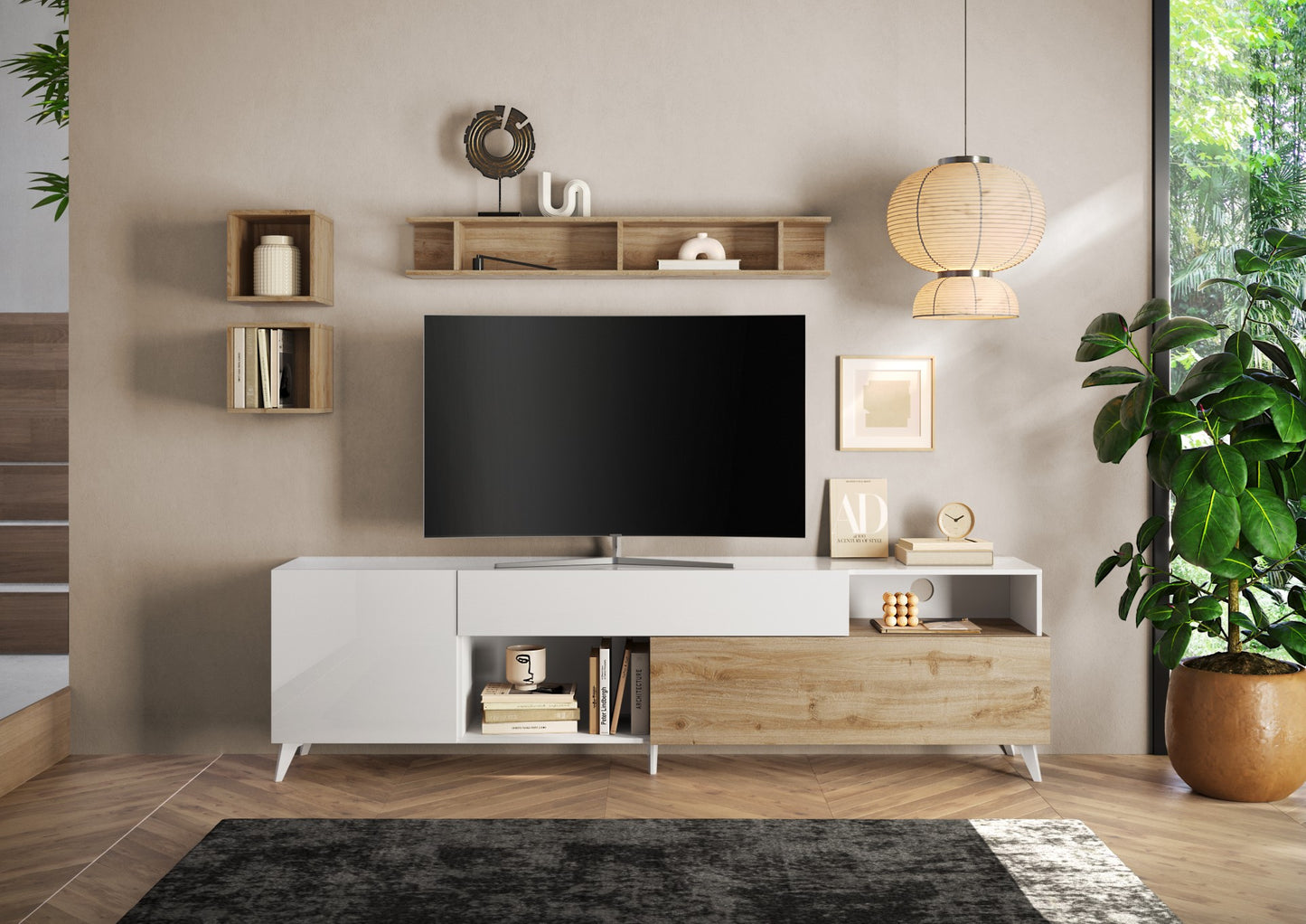TV galds MONACO I - White / Light Oak