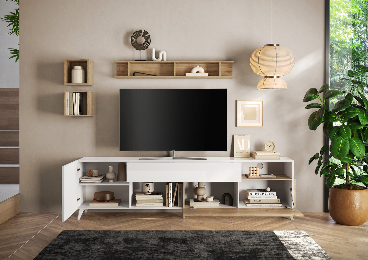 TV galds MONACO I - White / Light Oak