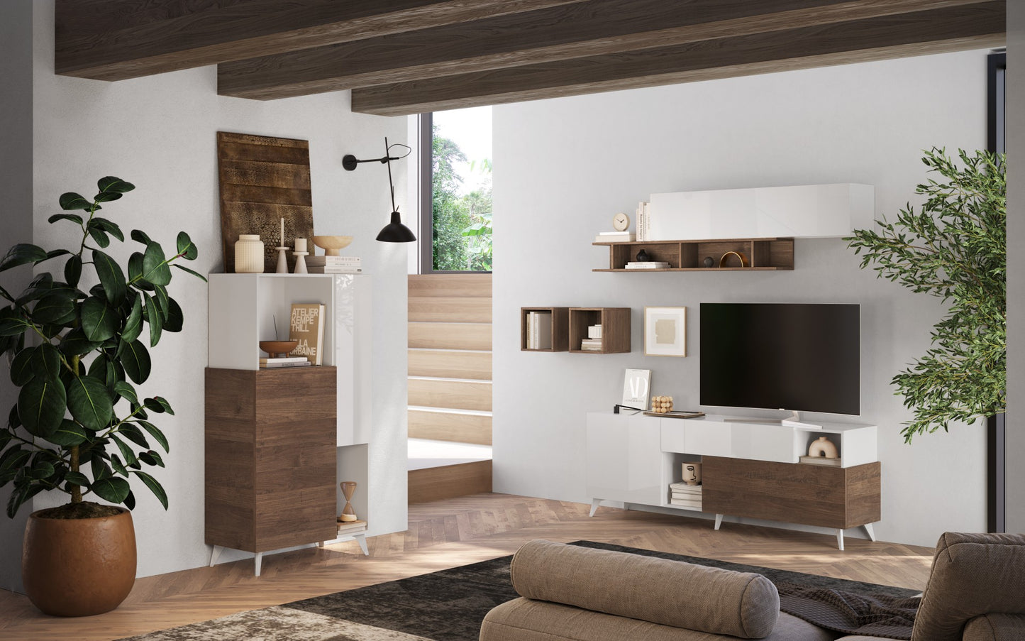 2 durvju vitrīna MONACO - White / Dark Oak