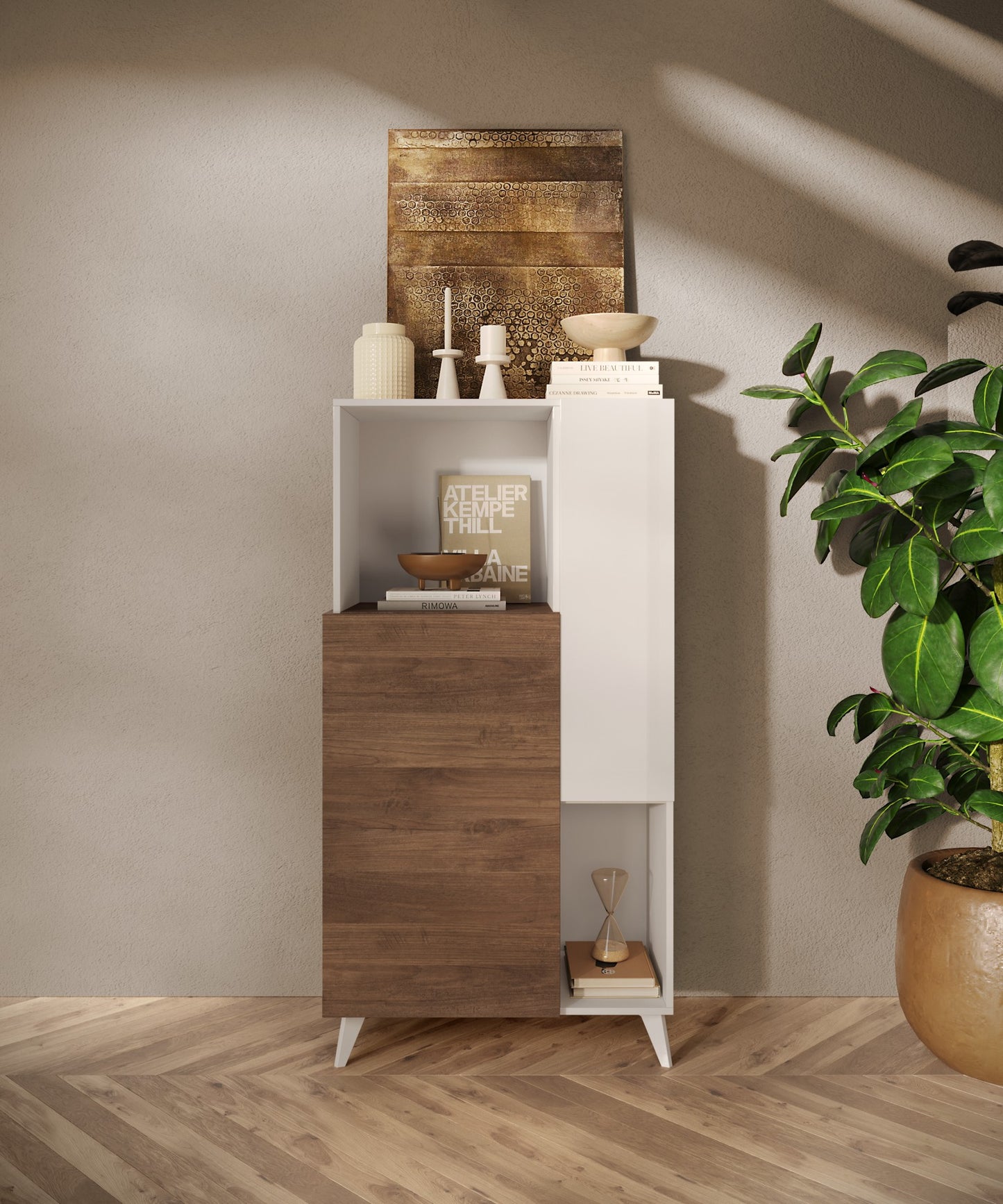 2 durvju vitrīna MONACO - White / Dark Oak