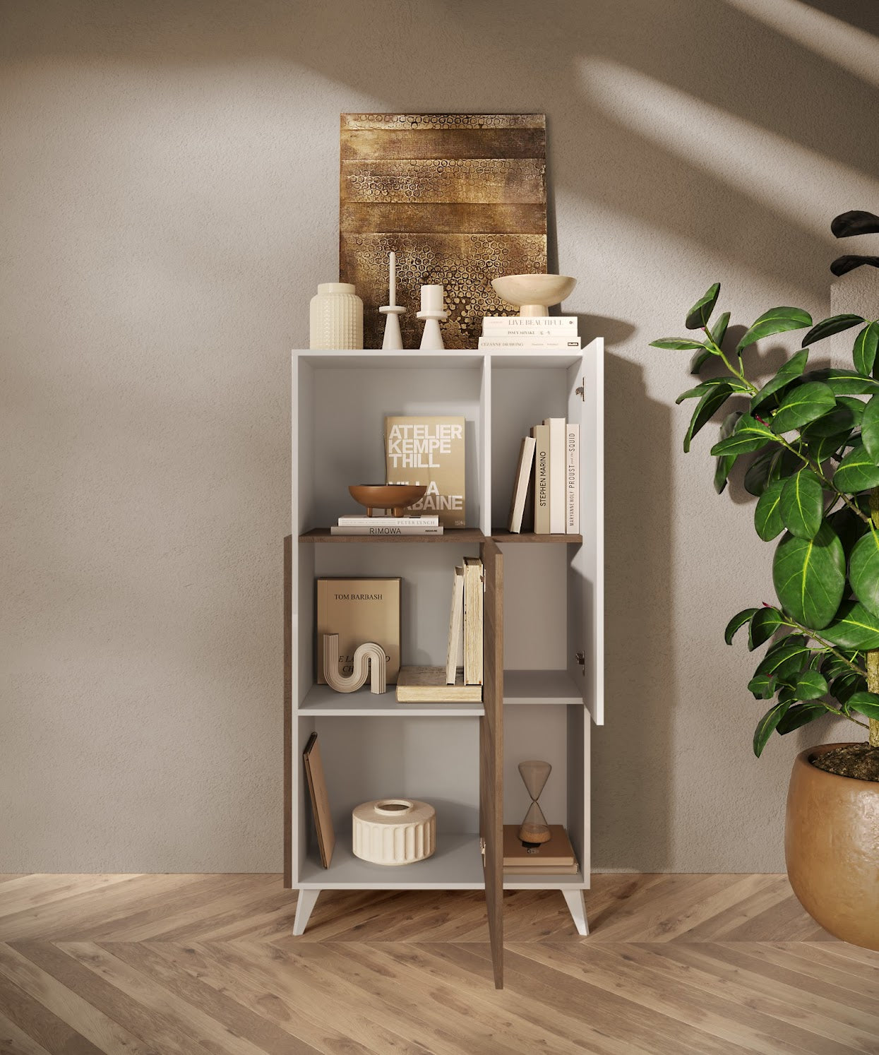 2 durvju vitrīna MONACO - White / Dark Oak